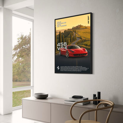 Ferrari 458 V8 | Sports Car Art | Red Ferrari in Scenic Italian Landscape | Automotive Poster | Perfect Gift for Car Enthusiasts | Wall Decor Print | Classic Car Art Poster