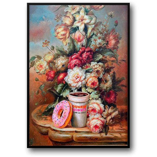Renaissance Bloemen Poster | Levendige Rozen & Lelies | Roze Donuts