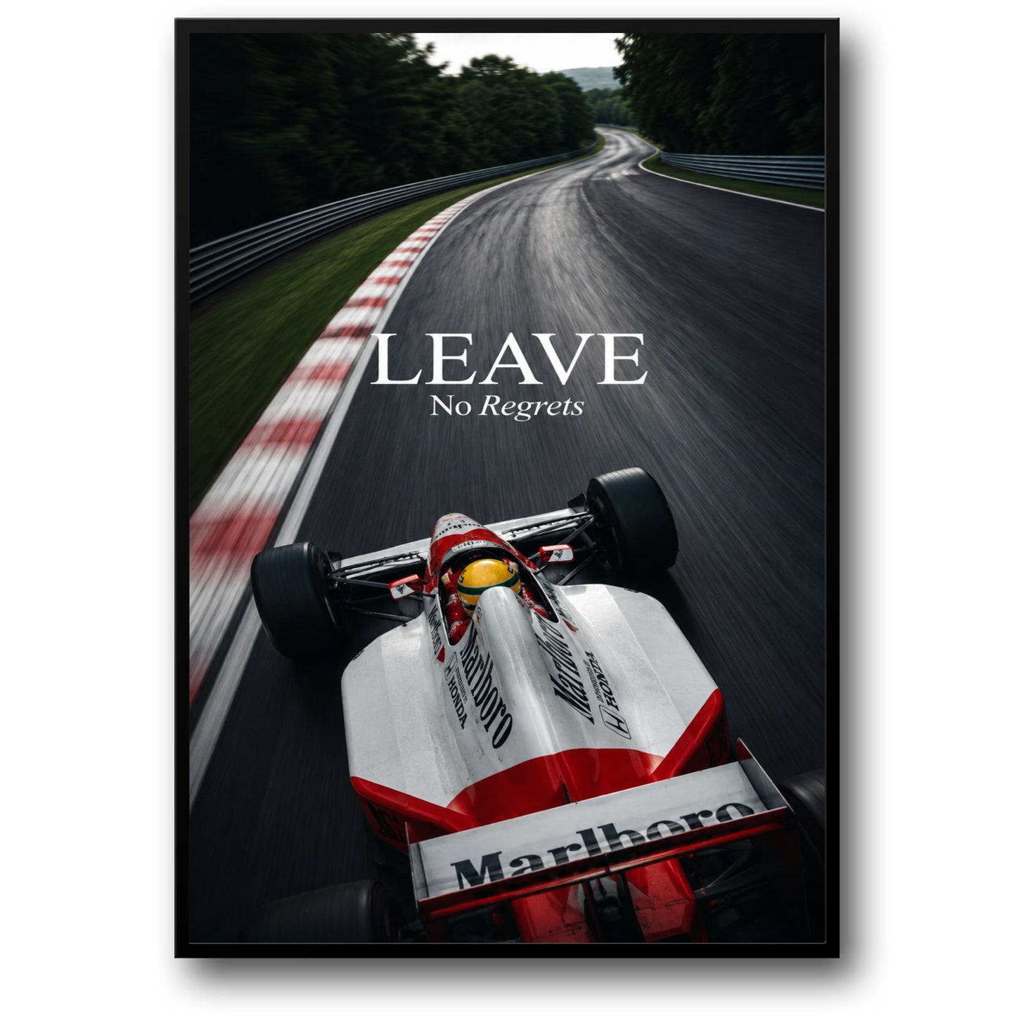 LEAVE No Regrets | F1 Motivational Racing Car Art | High-Speed Motorsport Track