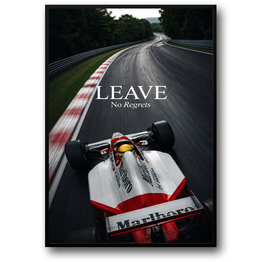 LEAVE No Regrets | F1 Motivational Racing Car Art | High-Speed Motorsport Track