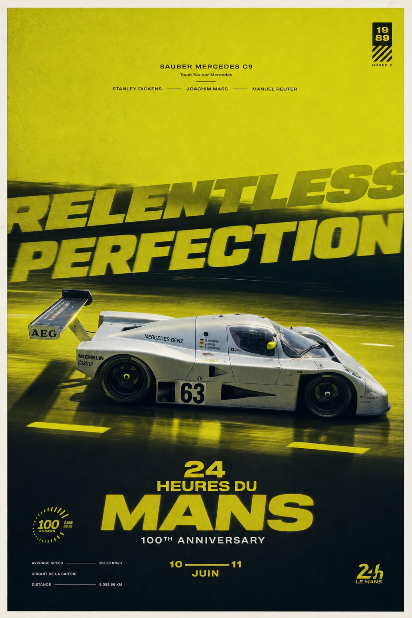 Sauber Mercedes C9 | 24 Hours of Le Mans 100th Anniversary Racing Car Poster | Classic Motorsport Art Print