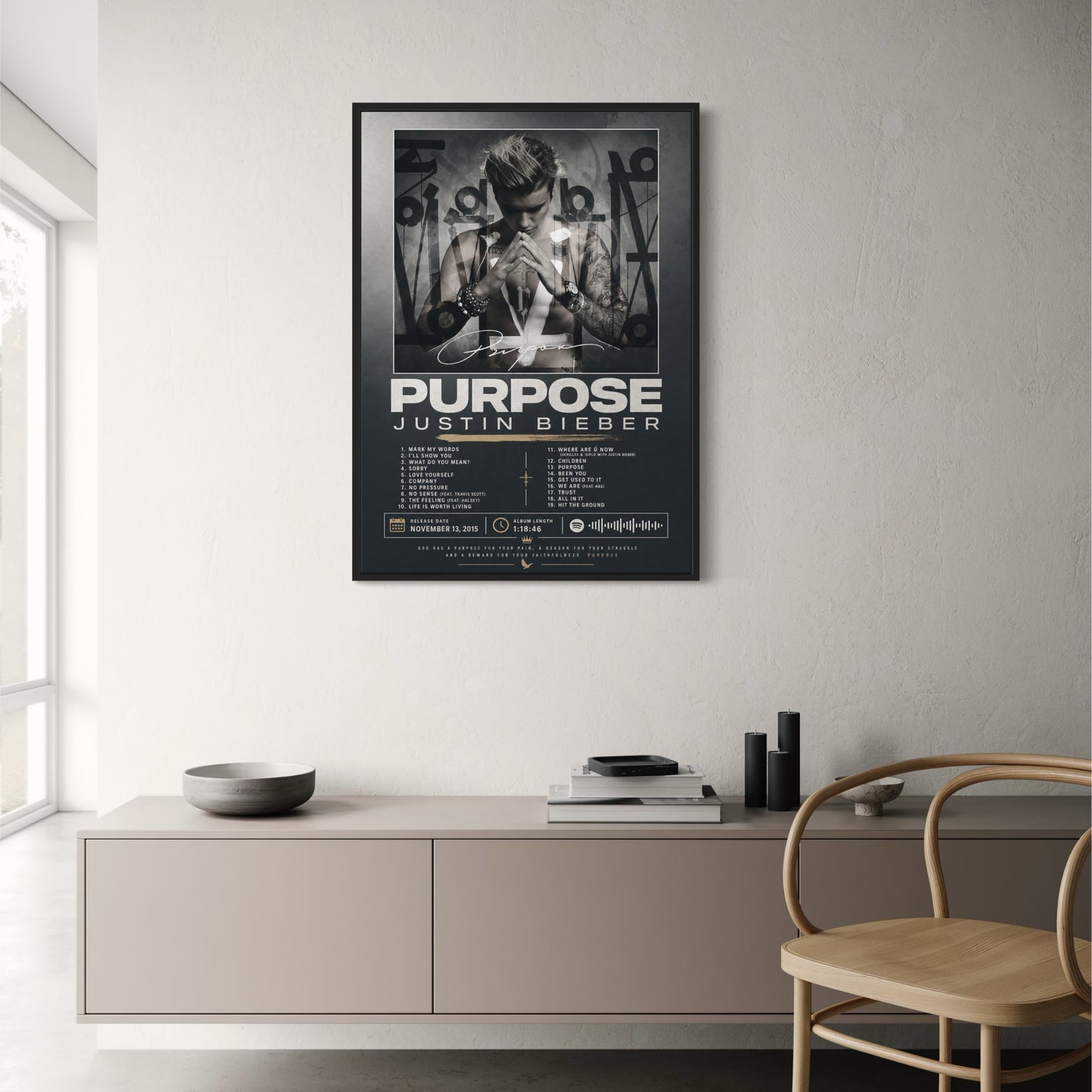 Justin Bieber Purpose Album Poster | Music Wall Art Print | Iconic Album Cover Poster | Modern Art Print for Home Decor | Music Lovers Gift Poster