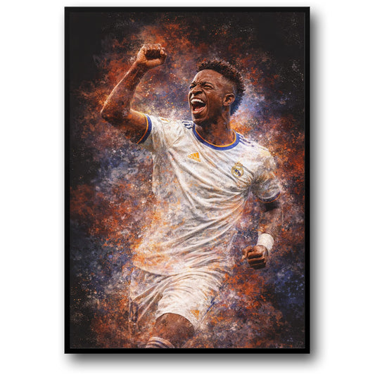 Atleet Viering | Levendige Voetbal Poster | Explosieve Kleurenuitbarsting | Voetbal Decor Print voor Spelkamers | Spannende Sport Kunst | Passioneel Overwinningsmoment | Indrukwekkende Visuele Weergave