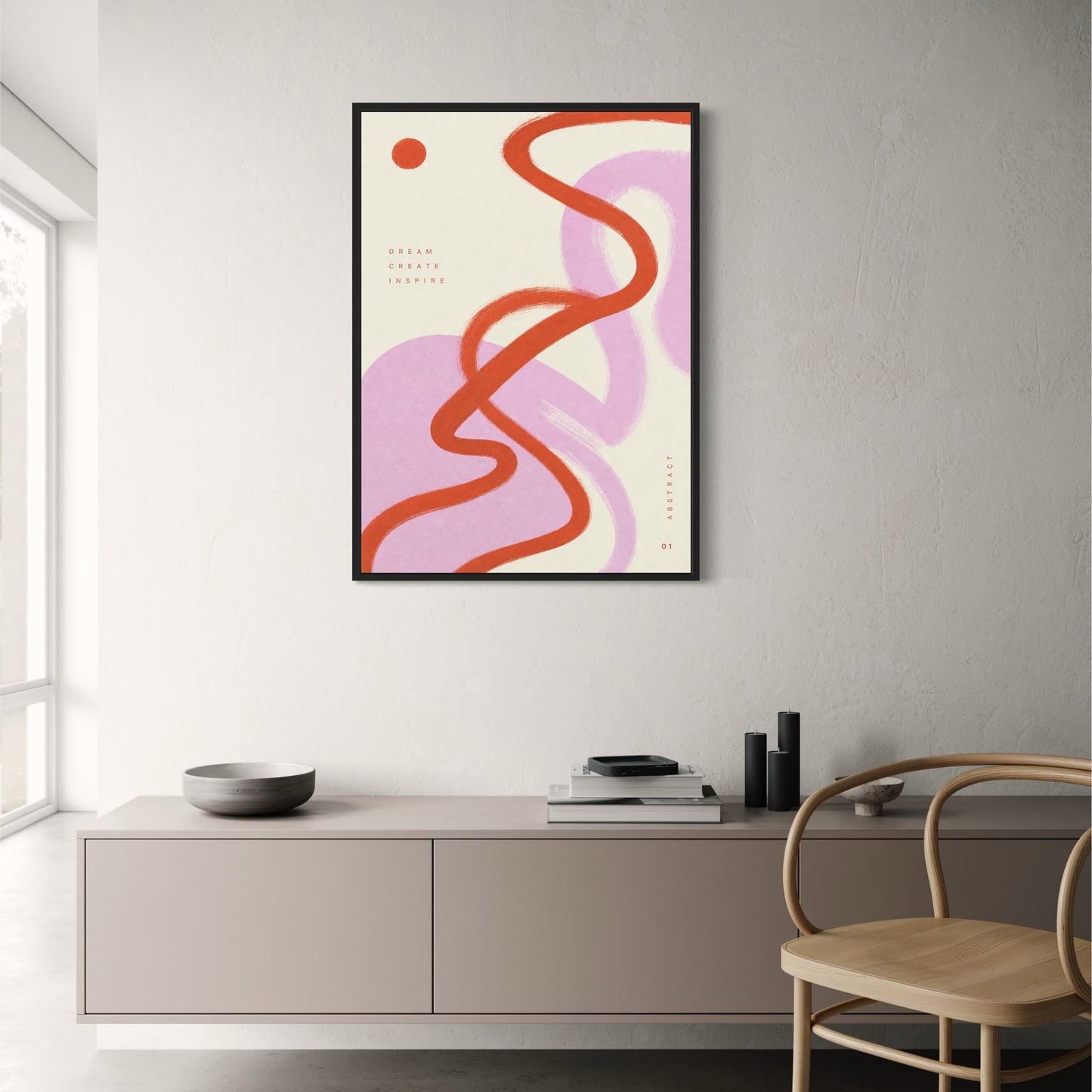 Abstract Art Poster | Dream Create Inspire | Red & Purple Modern Design Print | Inspirational Wall Art Decor