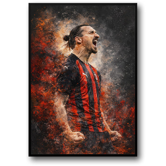 Sport Kunst | Intense Atleet Poster | Zwart Rode Jersey Print | Energieke Voetbal Decor | Vurige Kleurrijke Wandkunst