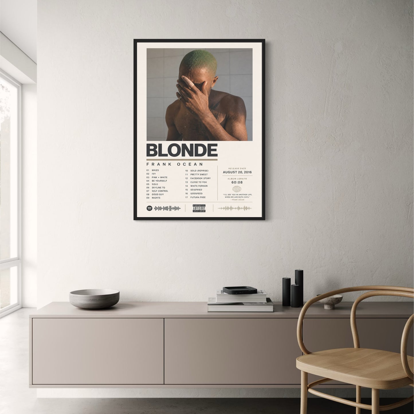 Blonde Album Poster | Frank Ocean Wall Art | Music Print | Track List Design | Modern Home Decor | Art for Music Lovers | Gift for Fans | Wall Decoration Poster
