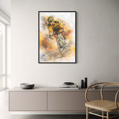 Cycling Wall Art | Professional Road Cyclist in Yellow & Black Team Kit | Modern Sports Poster Print for Gym or Home Decor Enthusiasts