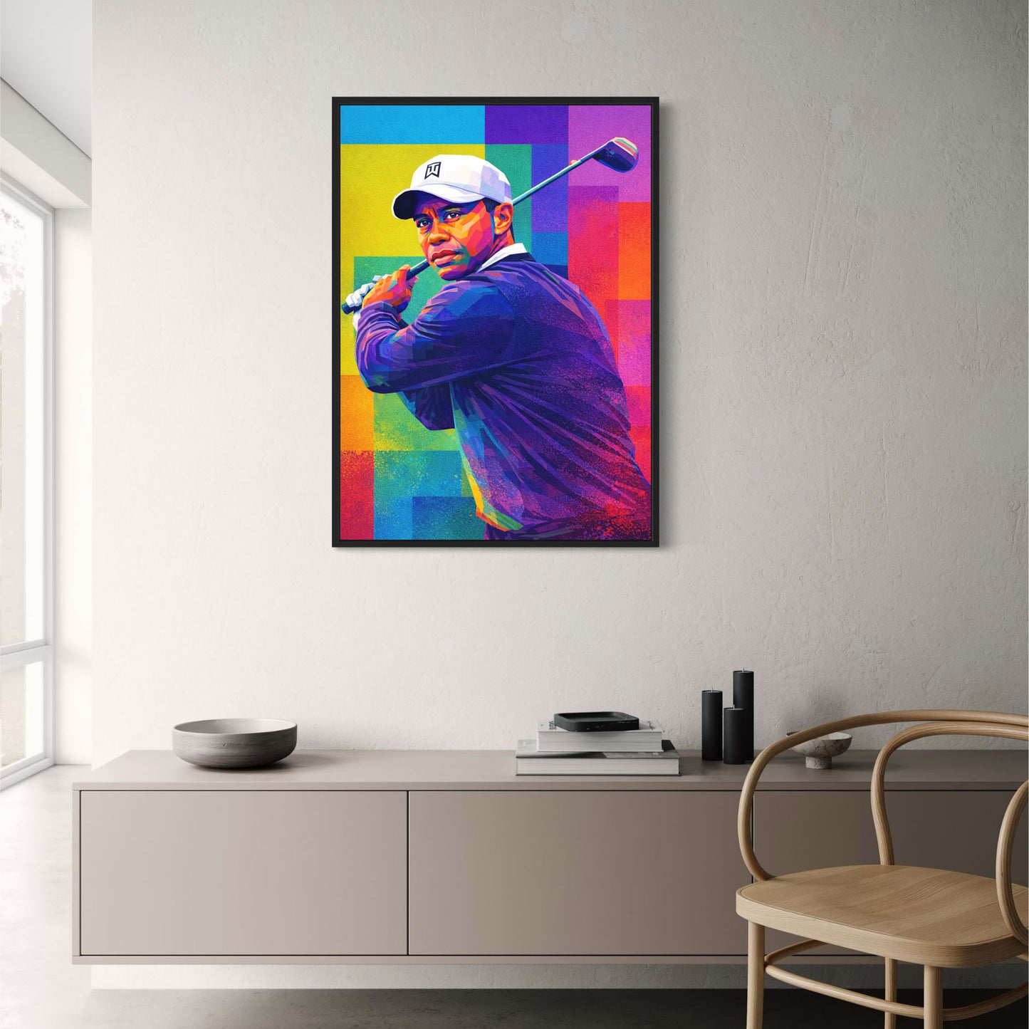 Tiger Woods | Vibrant Geometric Golf Art | Abstract Colorful Golfer Portrait Swing | Pop Art Cubism Wall Decor | Unique Print Poster