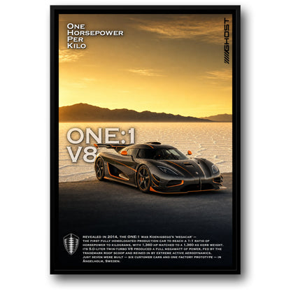 Koenigsegg One:1 Hypercar Poster | Supercar Print | Automobiel Muurdecoratie | V8 Motorvermogen | Hoogwaardige Prestaties Auto Decor | Exclusieve Gelimiteerde Editie Print | Automobiel Liefhebbers Poster