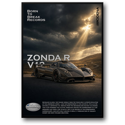 Pagani Zonda R V12 | Luxury Car Art | Born to Break Records | Wall Decor Poster | High-Performance Sports Car Print