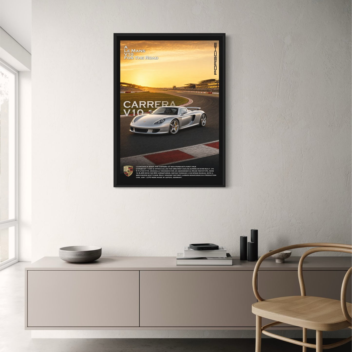 Porsche Carrera GT | Iconic Supercar V10 | Le Mans Road Legend Poster | High Performance Sunset Track Scene Wall Art Print