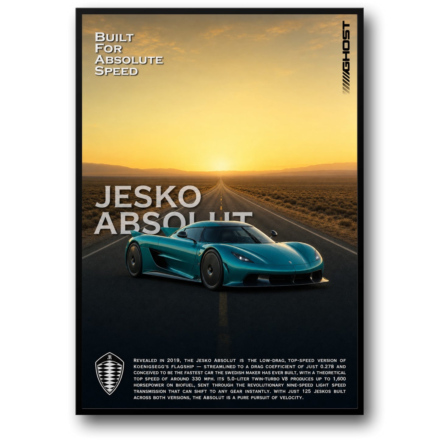 Koenigsegg Jesko Absolut Fast Car Art | Ultimate Speed Supercar | High-Performance Vehicle Poster Print | Automotive Decor Wall Art | Elegant Landscape Design
