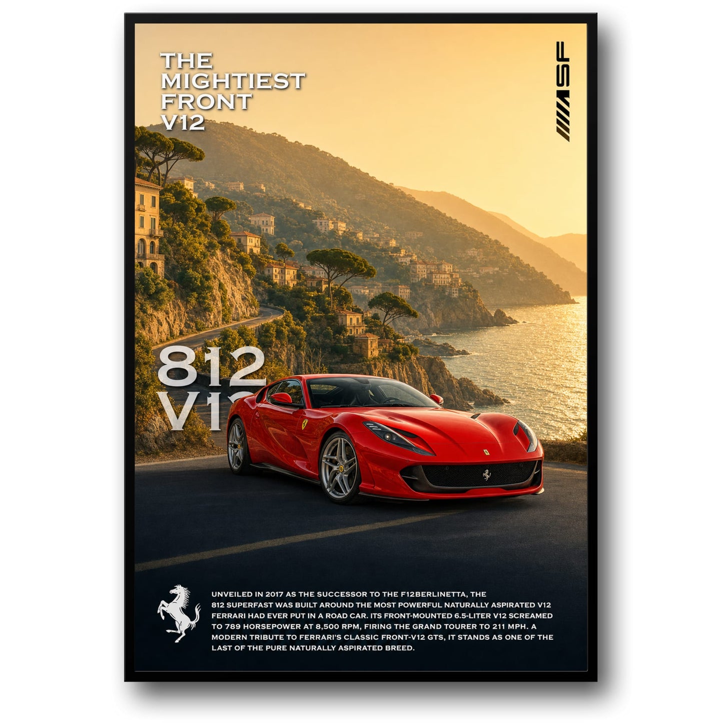 Ferrari 812 Superfast V12 Poster | High Performance Vehicle Art Print | Luxury Supercar Wall Decor
