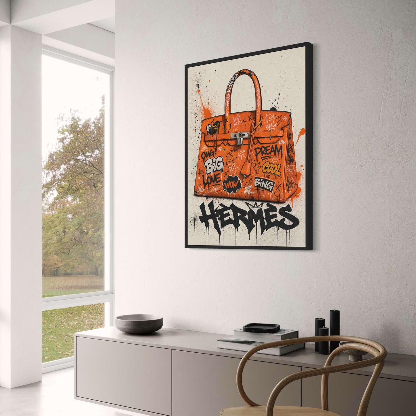 Stylish Graffiti Art | Orange Designer Handbag Illustration | Trendy Wall Print Poster | Fashion Inspired Decor