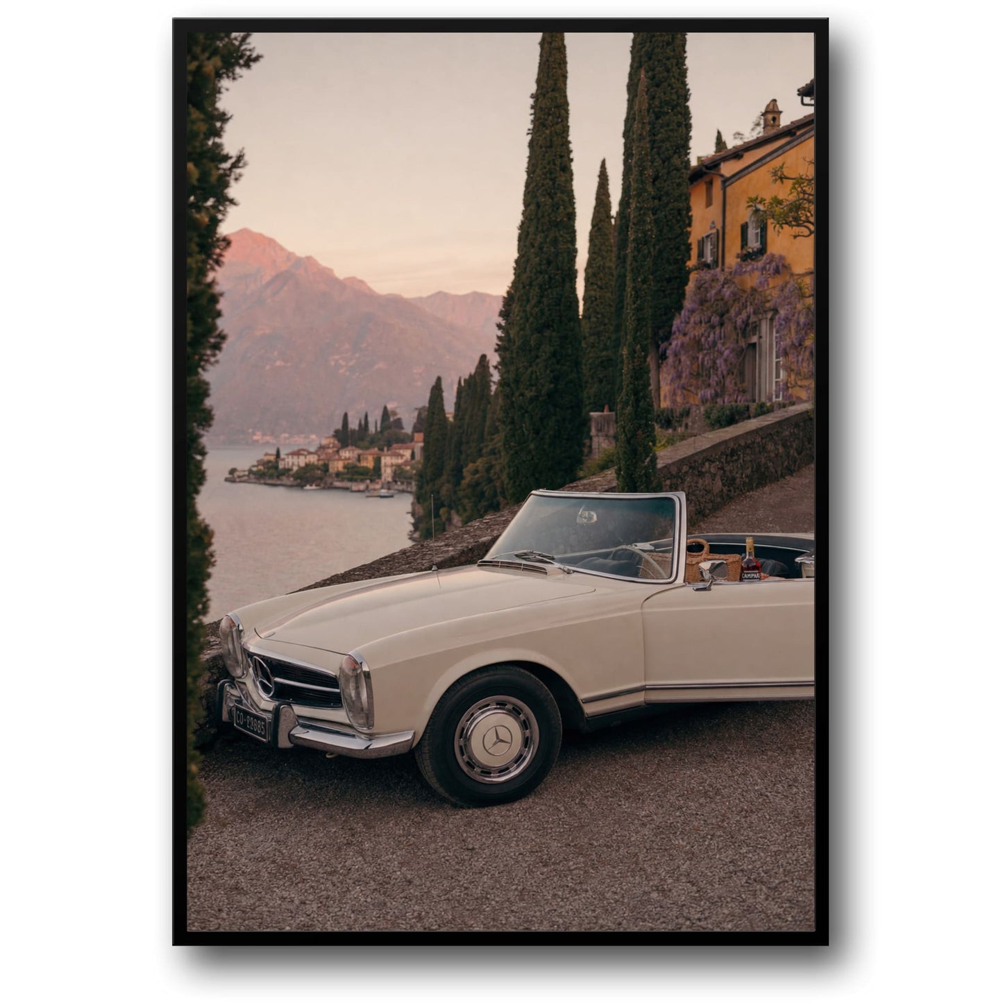 Vintage Convertible by Lake | Classic Car Landscape Photography | Wall Art Poster | Retro Style Print | Vintage Car Poster