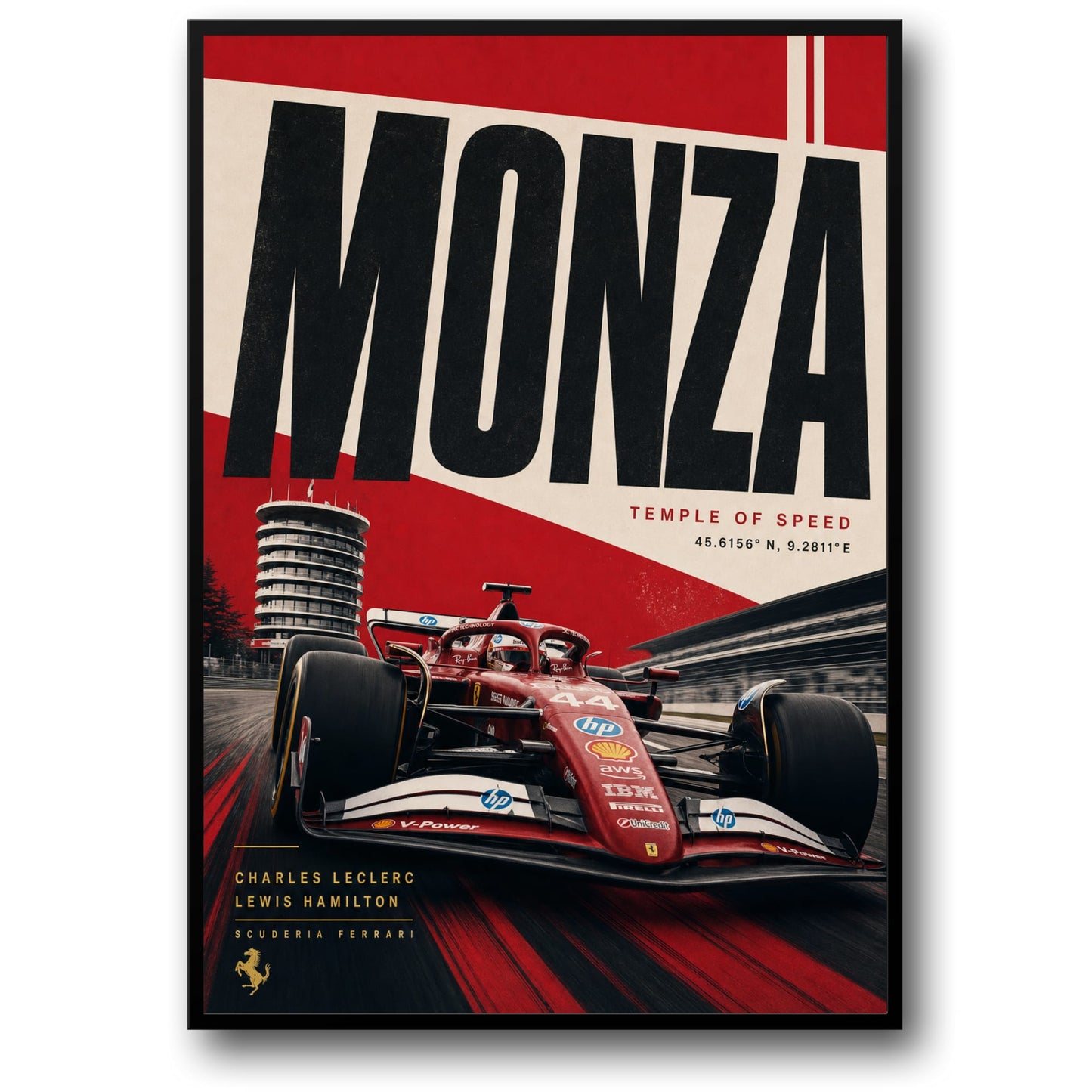 Monza Circuit Racing Art | Ferrari F1 Car Poster | Temple of Speed Print | Motorsport Wall Decor | Formula 1 Artwork for Fans | Racing Enthusiast Gift | High-Speed Track Poster