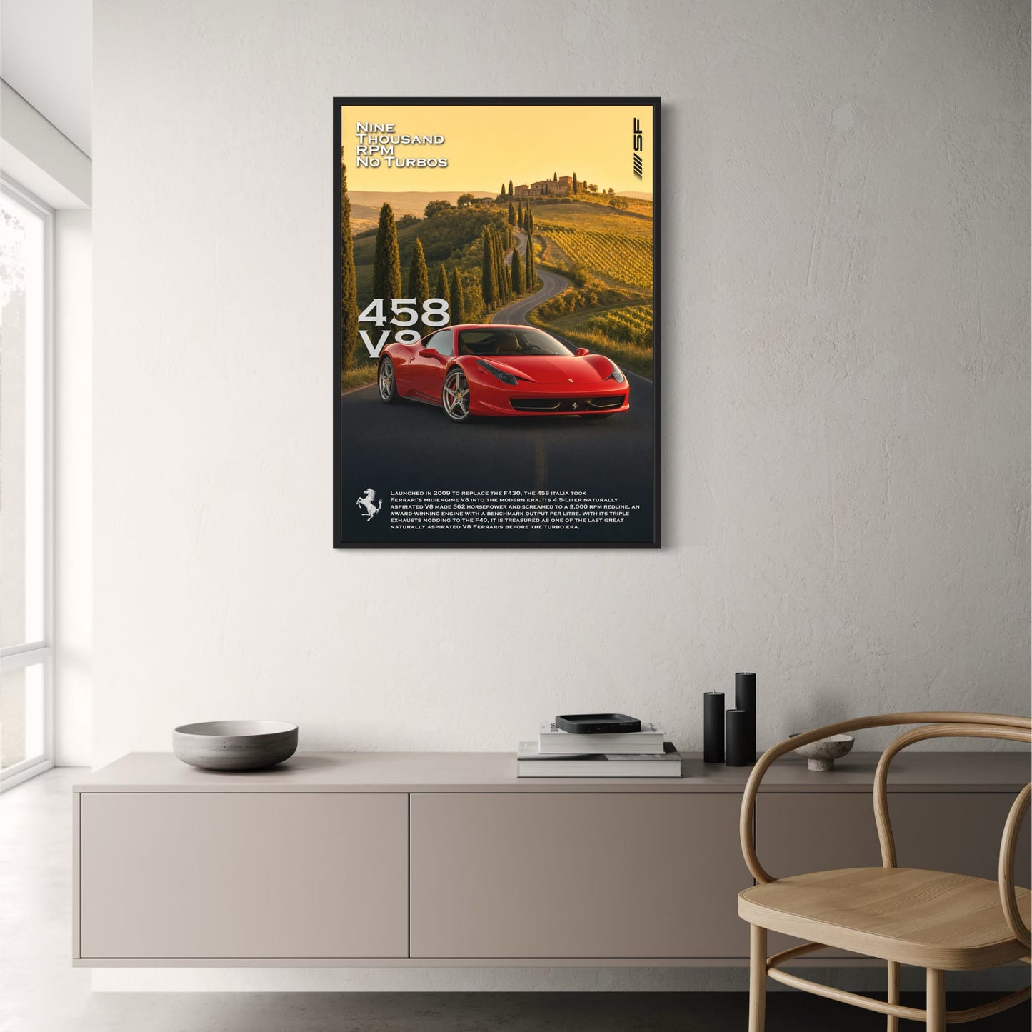 Ferrari 458 V8 | Sports Car Art | Red Ferrari in Scenic Italian Landscape | Automotive Poster | Perfect Gift for Car Enthusiasts | Wall Decor Print | Classic Car Art Poster