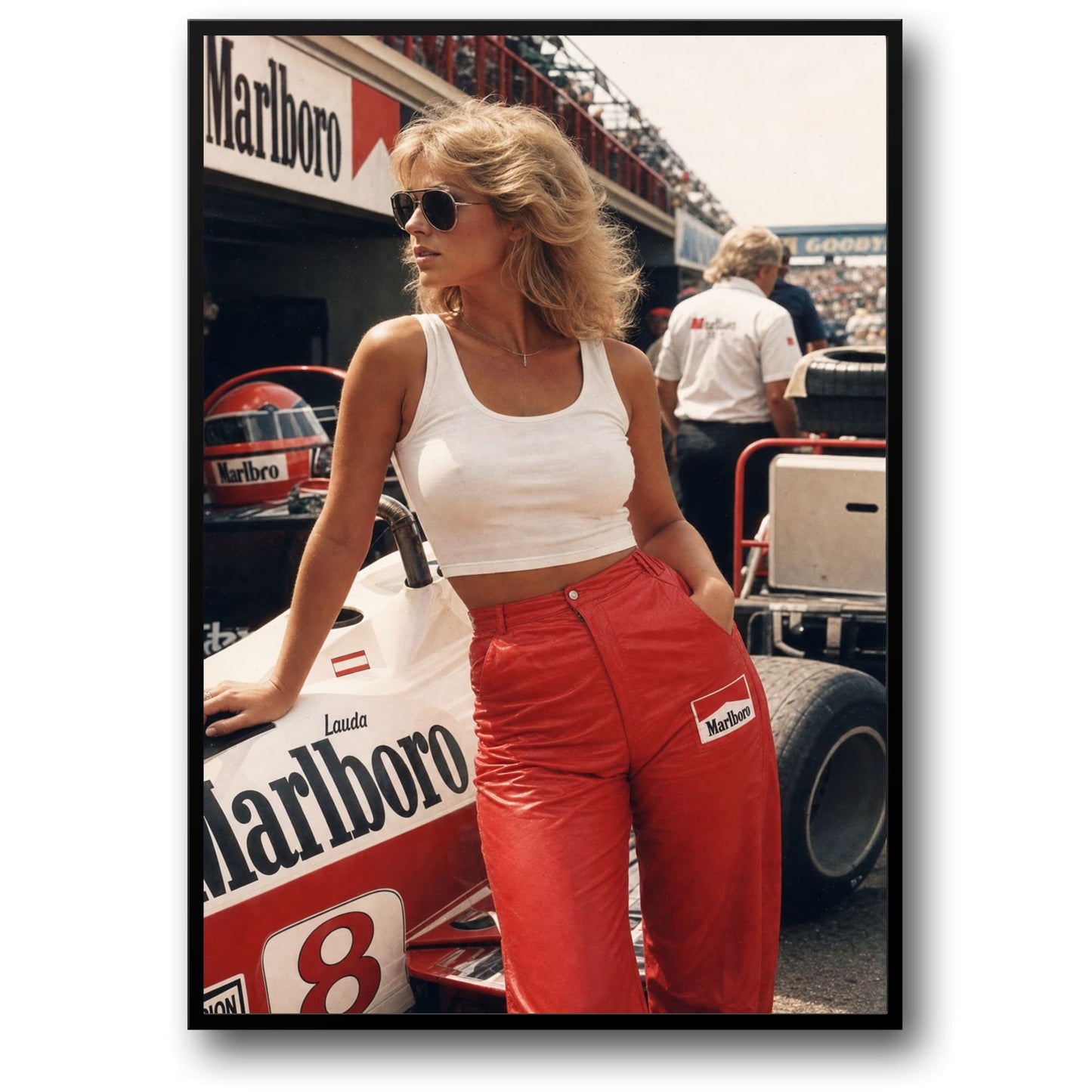 Vintage Racing Scene | Retro Marlboro Theme | Iconic Formula 1 Car | 80s Style Fashion | Motorsport Art Print Poster