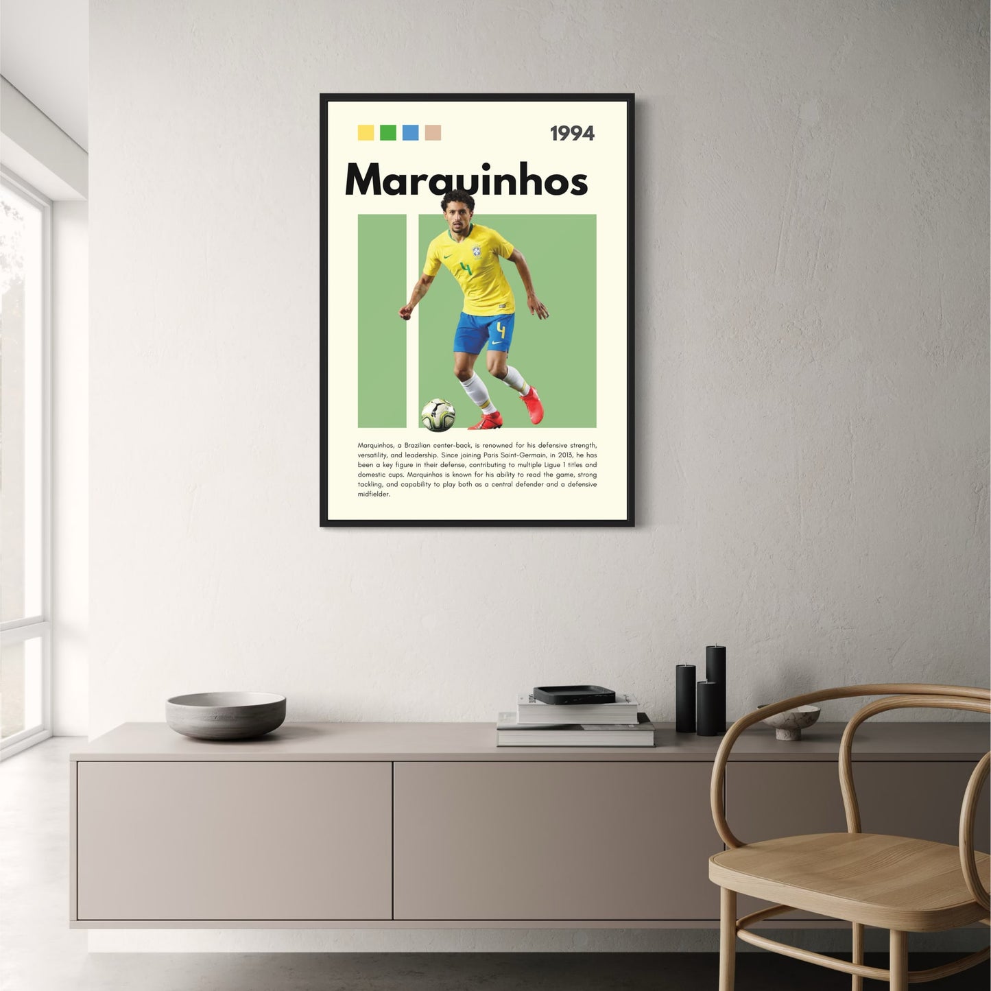 Marquinhos | Brazil National Team | Iconic No. 4 | Yellow Blue Kit