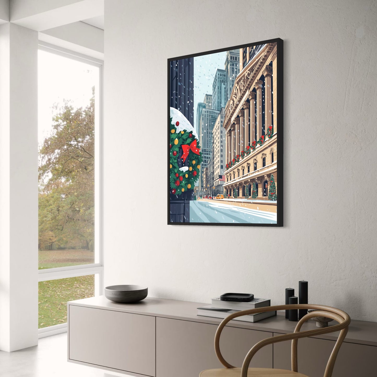 Festive New York City Winter Wonderland | Iconic Architecture & Snow | Christmas Season Poster | Urban Holiday Vibes | Print for Home & Office Decor | Classic Skyscrapers & Holiday Cheer | Wall Art