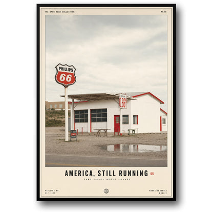 Vintage America Roadside Scene | Retro Gas Station | Phillips 66 Nostalgia | Classic Americana Wall Art | Poster Print