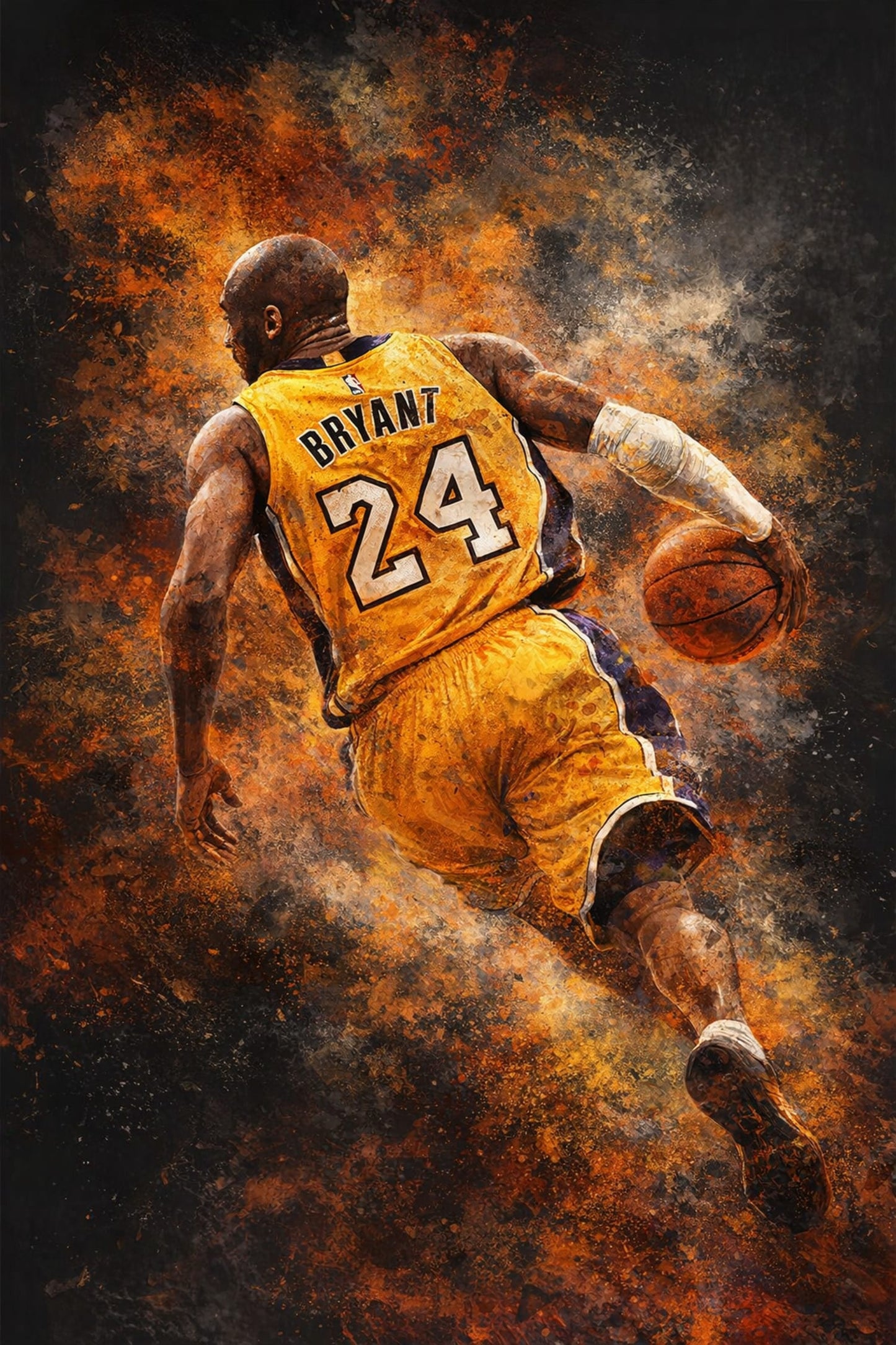 Kobe Bryant | NBA Artwork | Los Angeles Jersey No. 24 Wall Art | Basketball Icon Mid-Motion Print | Vibrant Sports Poster | Athletic Excellence Decor