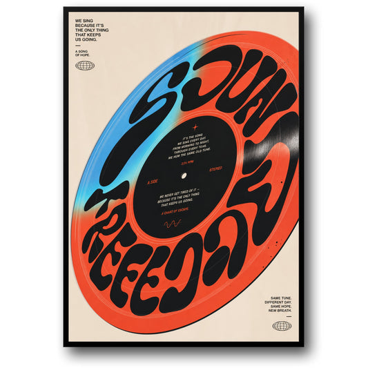 Retro Vinylplaat Ontwerp | Inspirerende Muziek Kunstafdruk | Unieke Typografie Muurposter | Motiverende Quote | Woondecoratie | Een Lied van Hoop | Geluid van Vrijheid | Poster voor Muziekliefhebbers
