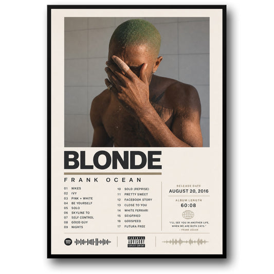 Blonde Album Poster | Frank Ocean Wandkunst | Muziekafdruk | Tracklijst Ontwerp | Moderne Thuisdecoratie | Kunst voor Muziekliefhebbers | Cadeau voor Fans | Wanddecoratie Poster