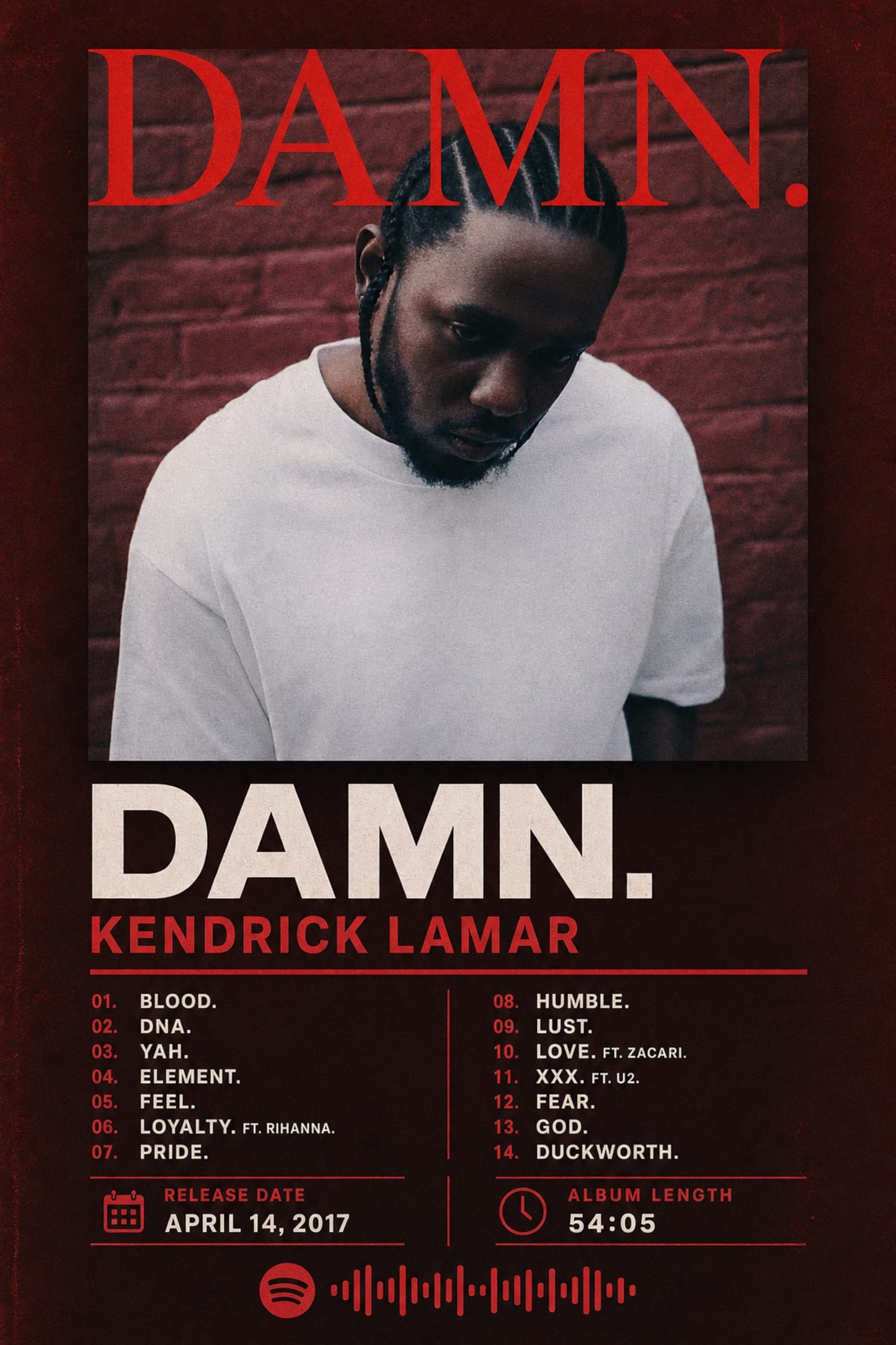 Kendrick Lamar DAMN Album Art Poster | Music Wall Decor Print | Iconic Hip Hop Artwork for Fans and Collectors | High Quality Music Print