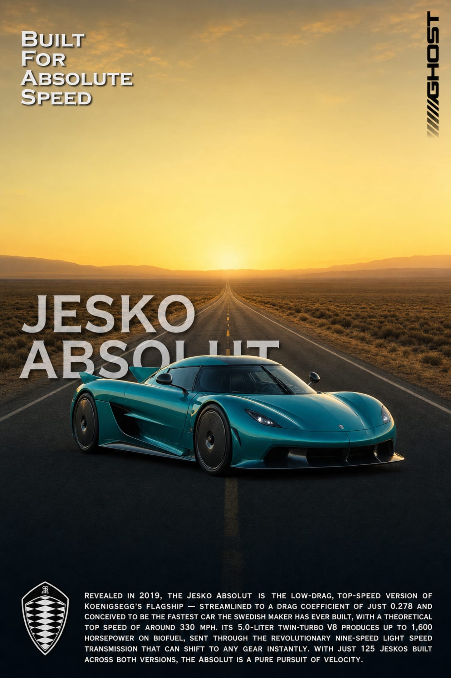 Koenigsegg Jesko Absolut Fast Car Art | Ultimate Speed Supercar | High-Performance Vehicle Poster Print | Automotive Decor Wall Art | Elegant Landscape Design