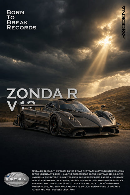 Pagani Zonda R V12 | Luxury Car Art | Born to Break Records | Wall Decor Poster | High-Performance Sports Car Print