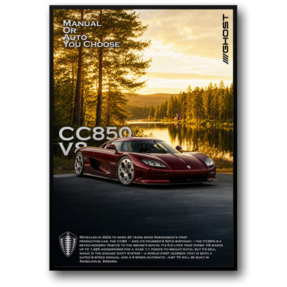 Koenigsegg CC850 V8 | Retro-Modern Eerbetoon | Luxe Sportwagen Erfenis | Hoogwaardige Prestaties Motor Kunstprint Poster