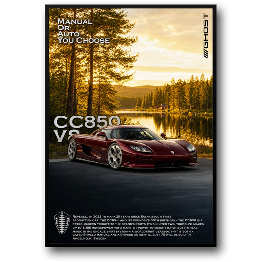 Koenigsegg CC850 V8 | Retro-Modern Eerbetoon | Luxe Sportwagen Erfenis | Hoogwaardige Prestaties Motor Kunstprint Poster