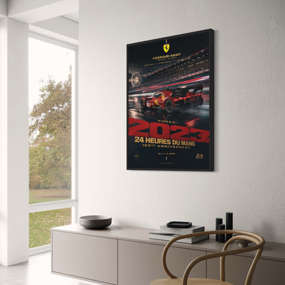 Ferrari 499P 24 Hours of Le Mans 2023 Winner | Motorsport Racing Art | 100th Anniversary Print | Collectible Poster