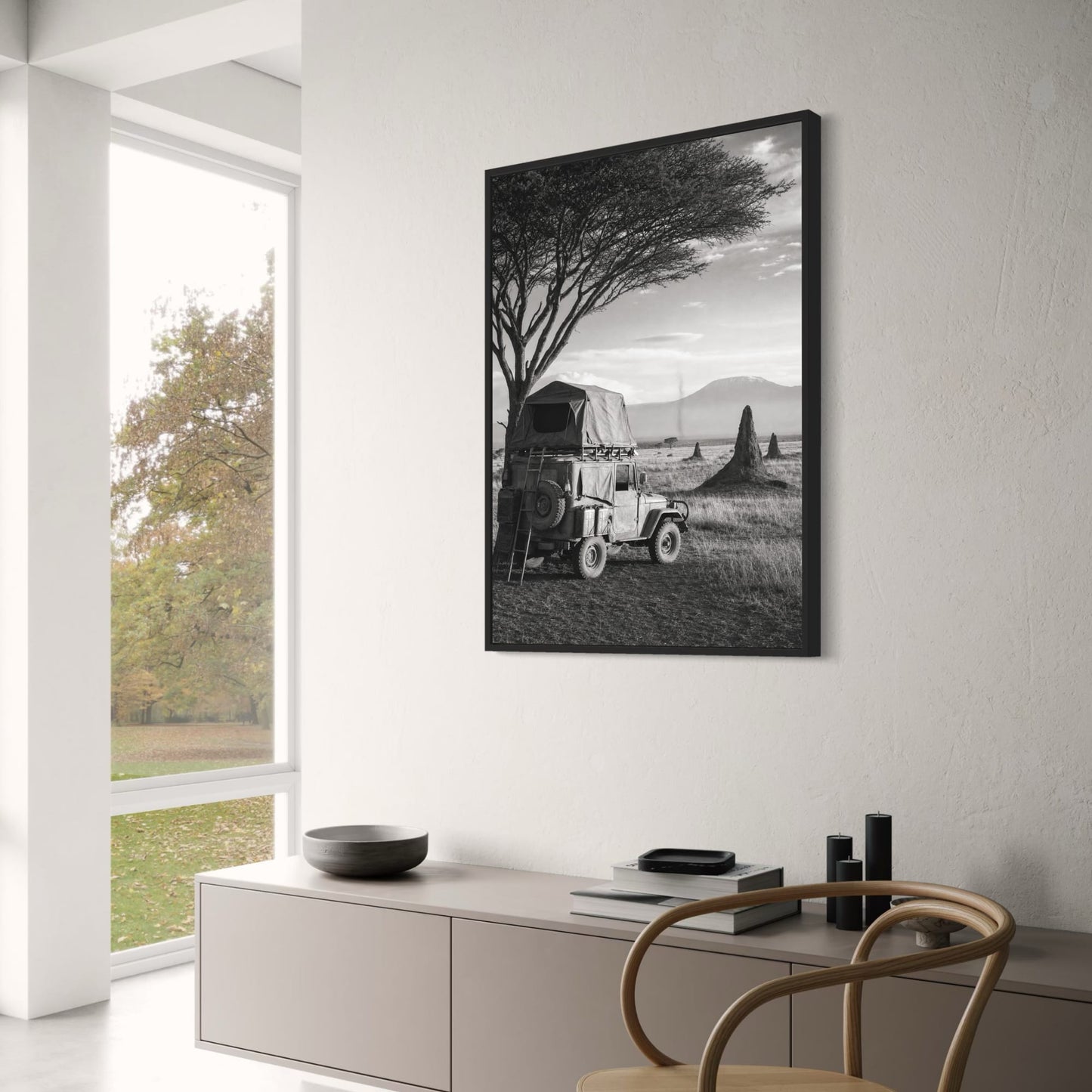 Adventure Safari Jeep | Serengeti Landscape Art Print | Black and White Poster | Nature and Travel Wall Decor | High Quality Print