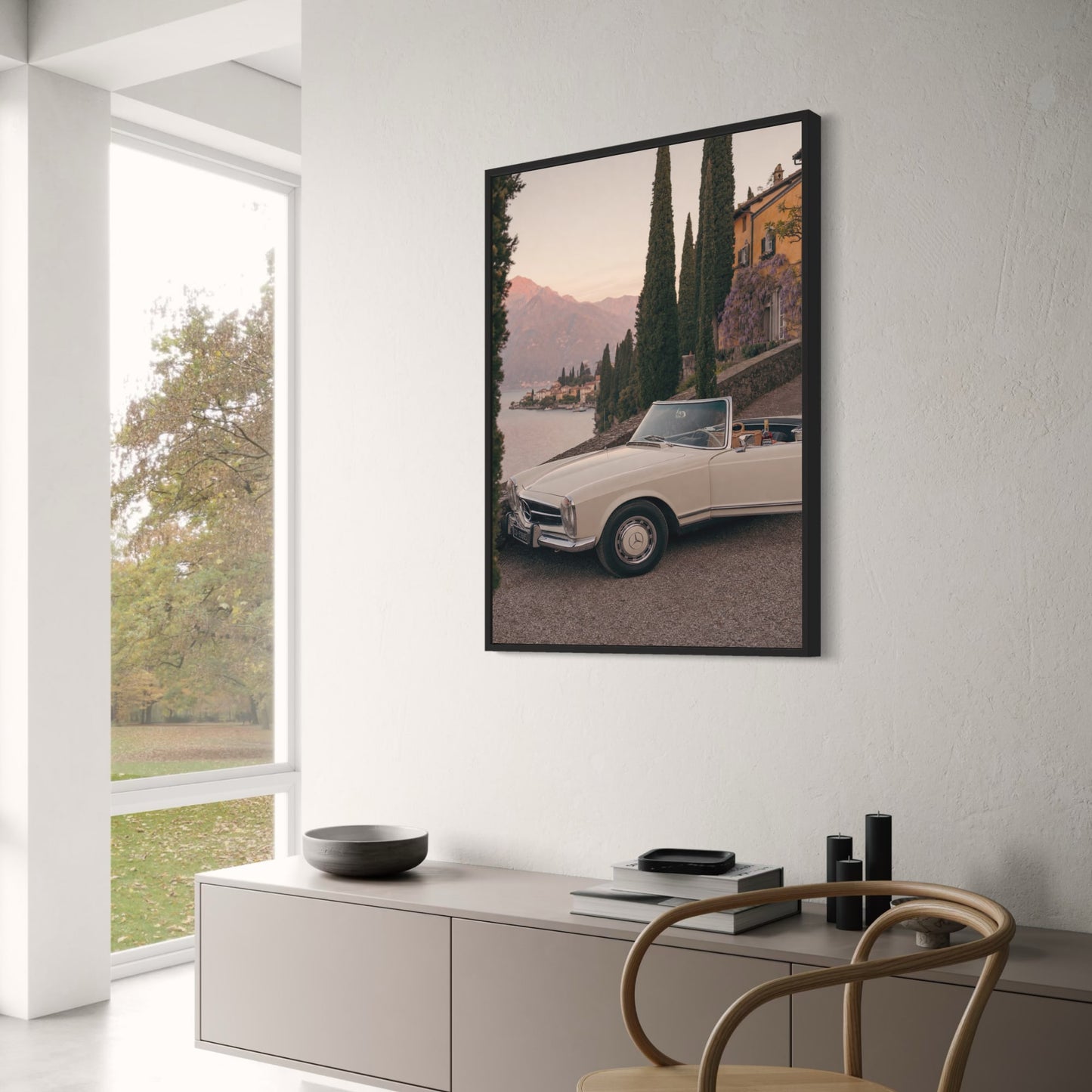 Vintage Convertible by Lake | Classic Car Landscape Photography | Wall Art Poster | Retro Style Print | Vintage Car Poster