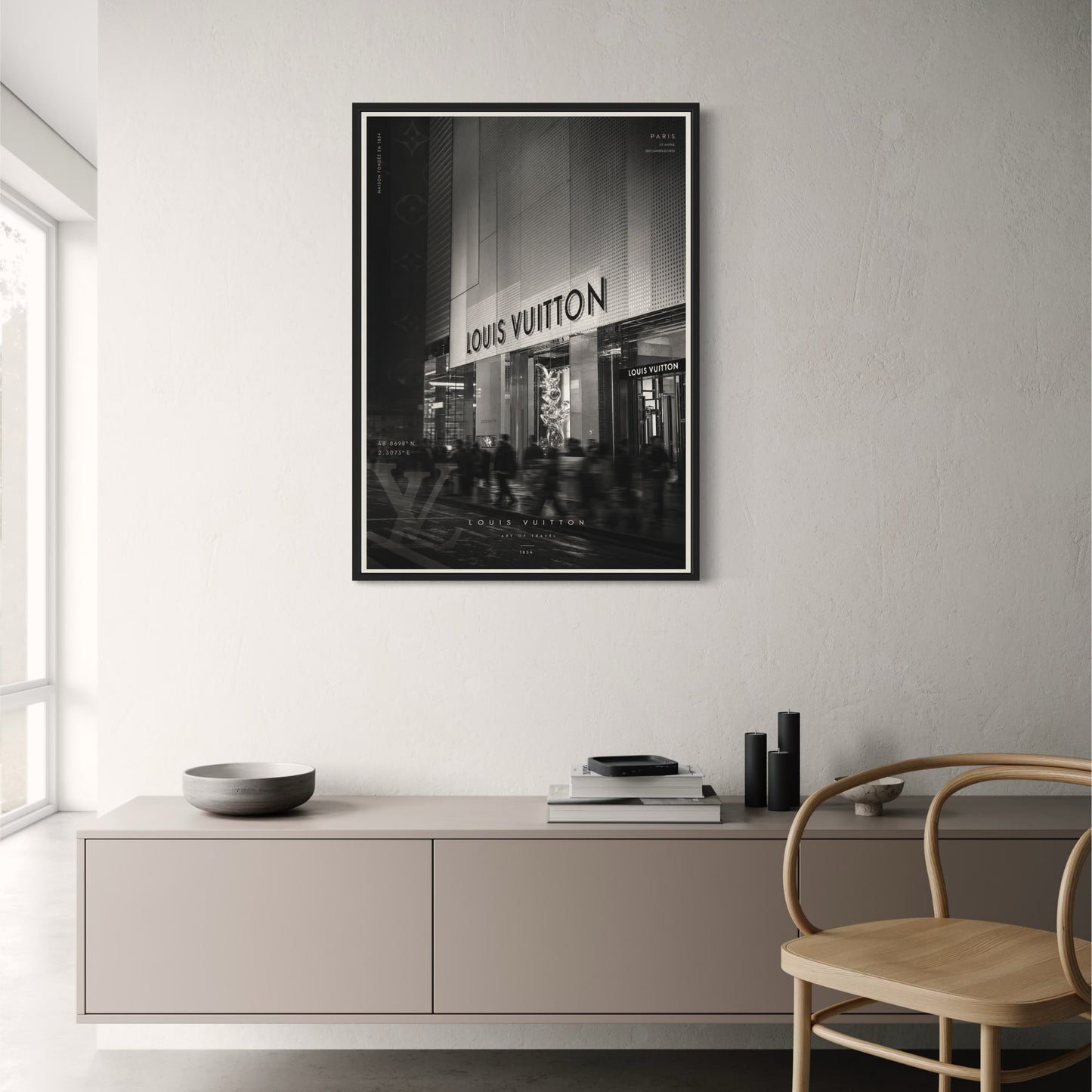 Louis Vuitton Paris Storefront | Luxury Art Print Wall Decor | Fashion Brand Poster for Home Office Decoration | Black and White Photography Poster