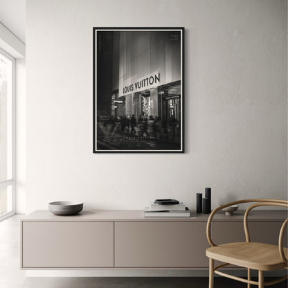 Louis Vuitton Paris Storefront | Luxury Art Print Wall Decor | Fashion Brand Poster for Home Office Decoration | Black and White Photography Poster