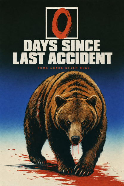 Bear Illustration Art | 0 Days Since Last Accident | Wildlife Poster | Bold Graphic Print for Home Decor Wall Art