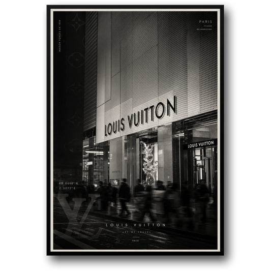 Louis Vuitton Paris Storefront | Luxury Art Print Wall Decor | Fashion Brand Poster for Home Office Decoration | Black and White Photography Poster