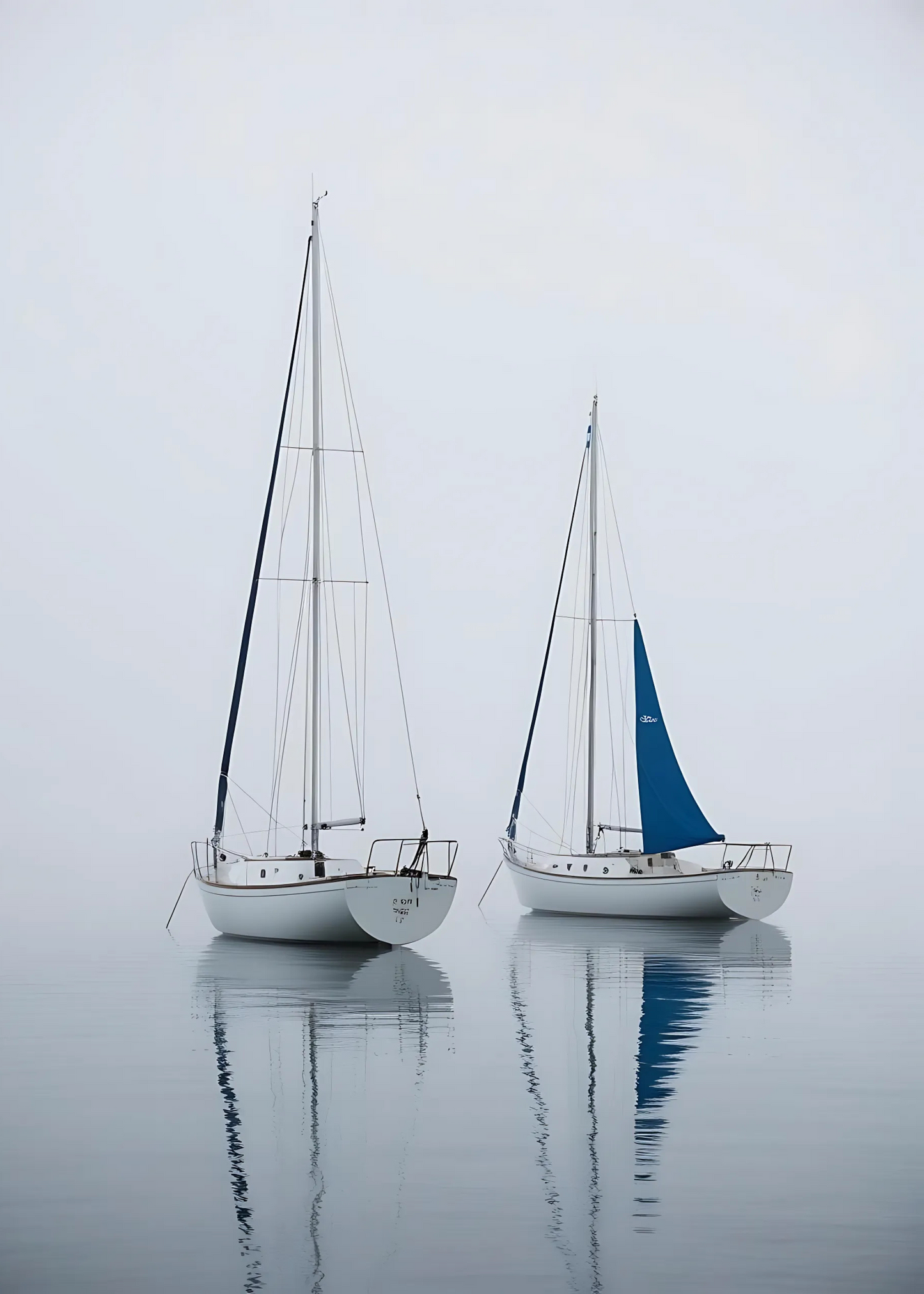 Two Sailing Boats in the Fog - Portrait