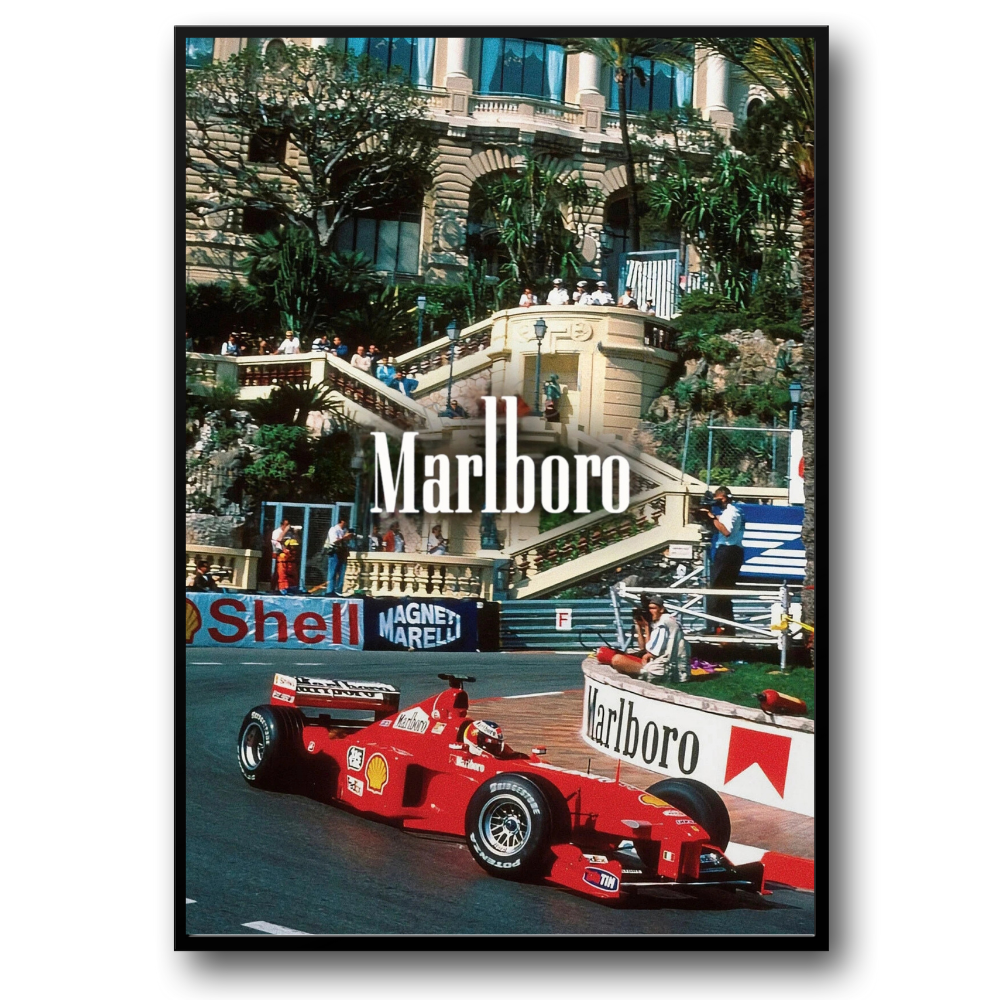 Vintage-Formel-1-Poster | Rennkunst zum Grand Prix von Monaco | 1998 Ferrari F300 Tribut | Michael Schumacher-Display