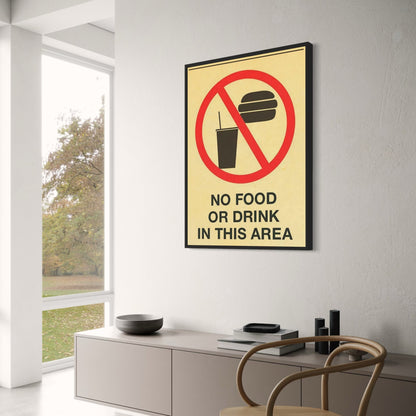 Essen und Trinken verboten | Warnplakat im Vintage-Stil