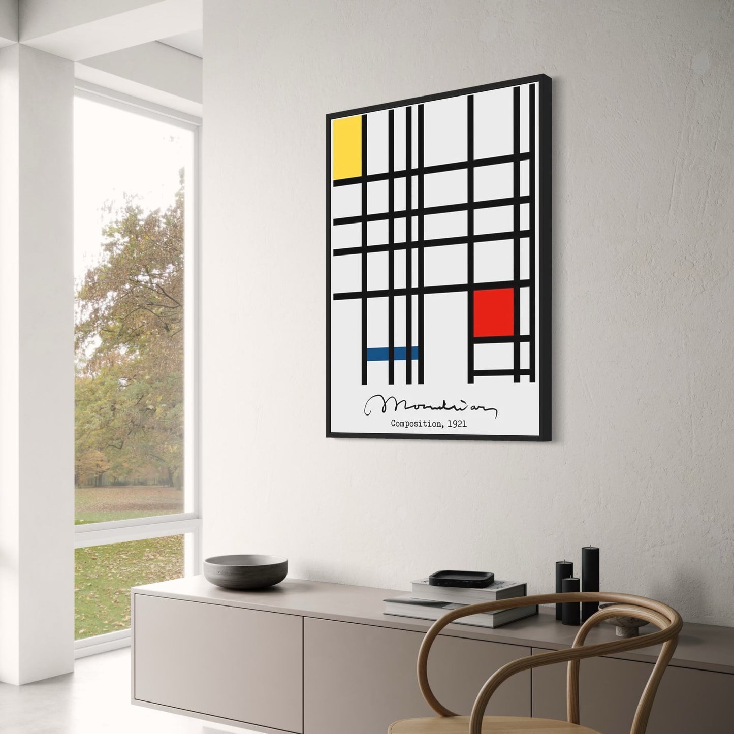 Piet Mondrian Poster | Yellow Blue Red Composition | Modern Art Print | Abstract Wall Decor | Geometric Design