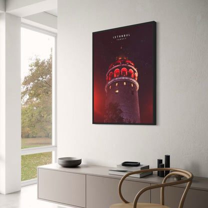 Galata Tower Illuminated Poster | Nighttime Glow in Istanbul | Captivating Constantinople | Iconic Turkish Landmark Scene