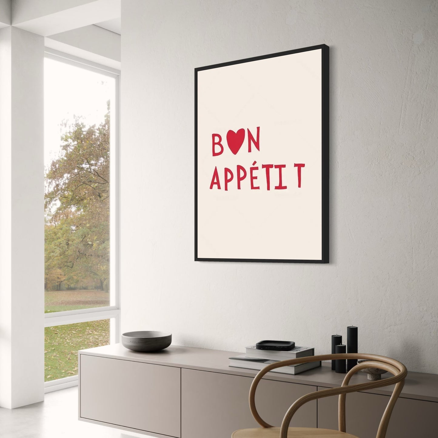 Hand Drawn Minimalist Poster | Bon Appetit | Decorative Wall Art for Kitchen or Dining Room