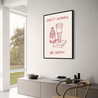 Hand Drawn Minimalist Poster | Inspirational Quote | Don't Worry Be Happy | Wall Art Decor | Motivational Print for Home & Office