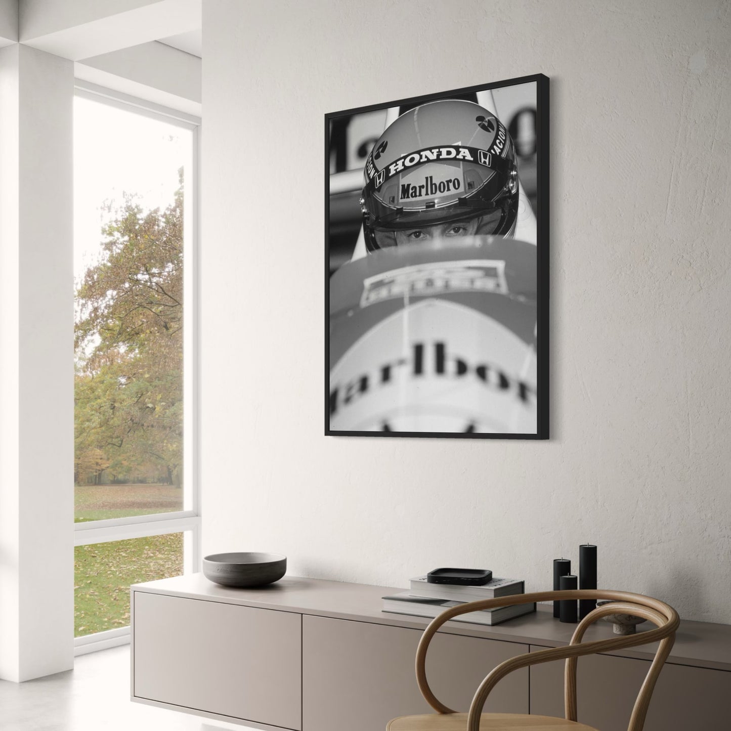 Vintage F1 Monaco Poster | Schwarz-Weiß-Rennwagen-Druck | Retro-Sportwagen-Leinwand | Wand-Kunst-Dekor