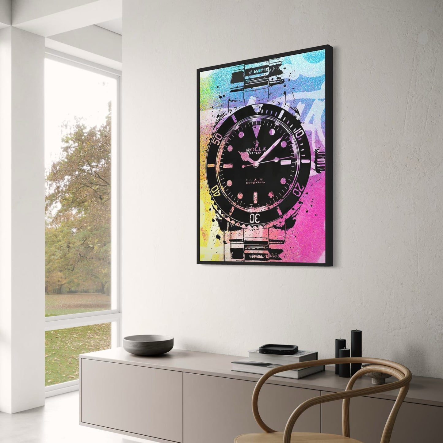 Rainbow Graffiti Timepiece Poster | Colorful Artistic Rolex Design | Modern Urban Wall Art Decor