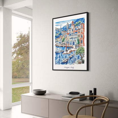 Portofino Waterfront Poster | Italienische Riviera-Szene | Maritime Wandkunst | Stilvolle Wohndekoration für Wohnzimmer oder Büro